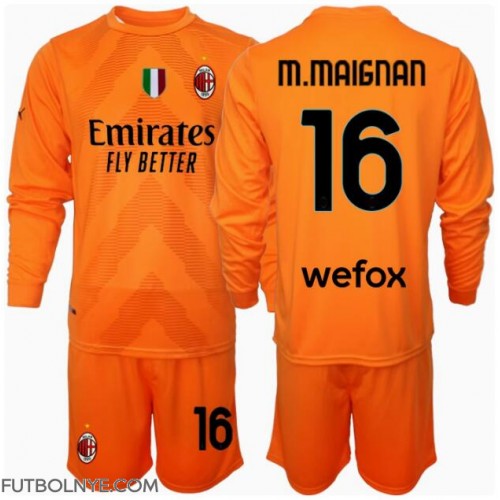 Camiseta AC Milan Mike Maignan #16 Portero Visitante Equipación para niños 2024-25 manga larga (+ pantalones cortos)